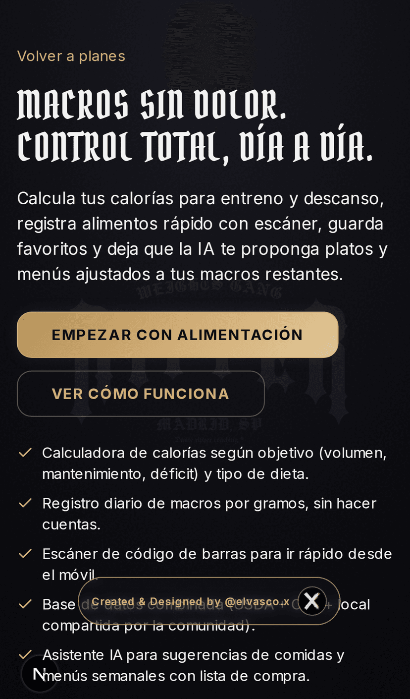 Vista principal real del plan Plan Alimentación en móvil