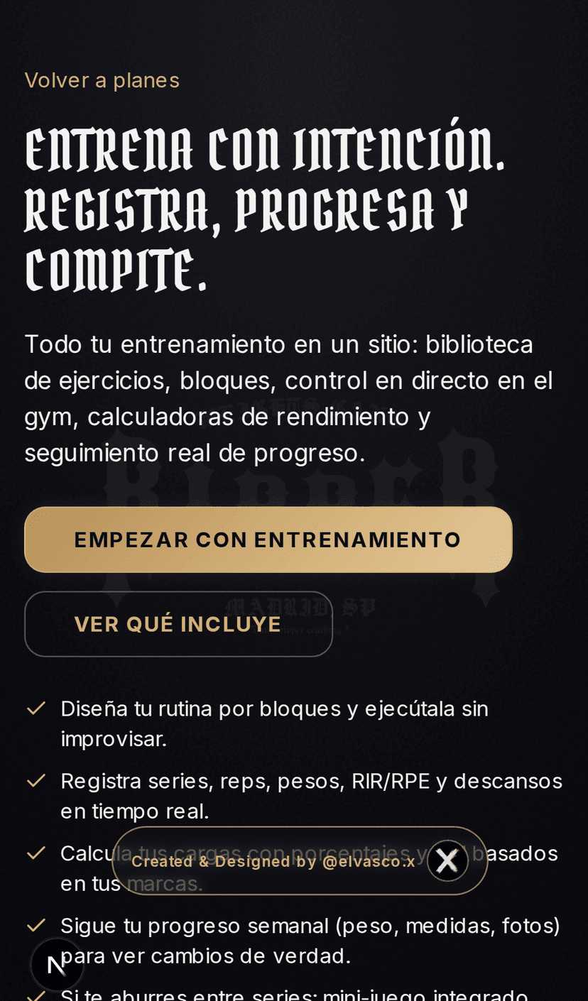 Vista principal real del plan Plan Entrenamiento en móvil
